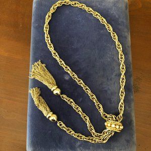 VIntage Goldtone Bolo (Lariat) Necklace with Rhinestones & Tassels